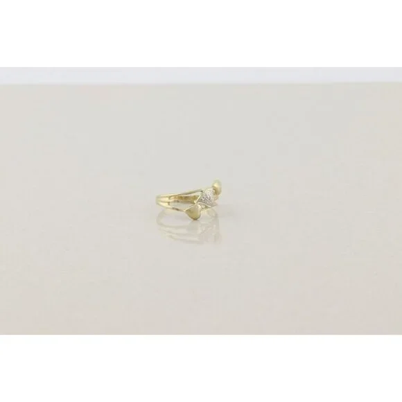 10k Yellow Gold Diamond Three Heart Ring Dainty Woman Teen Girl Size 5 1/2